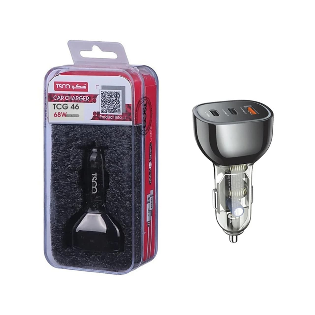 شارژر فندکی PD و فست سه پورت TSCO مدل TCG 46 68W – مشکی (گارانتی 12 ماهه تسکو)