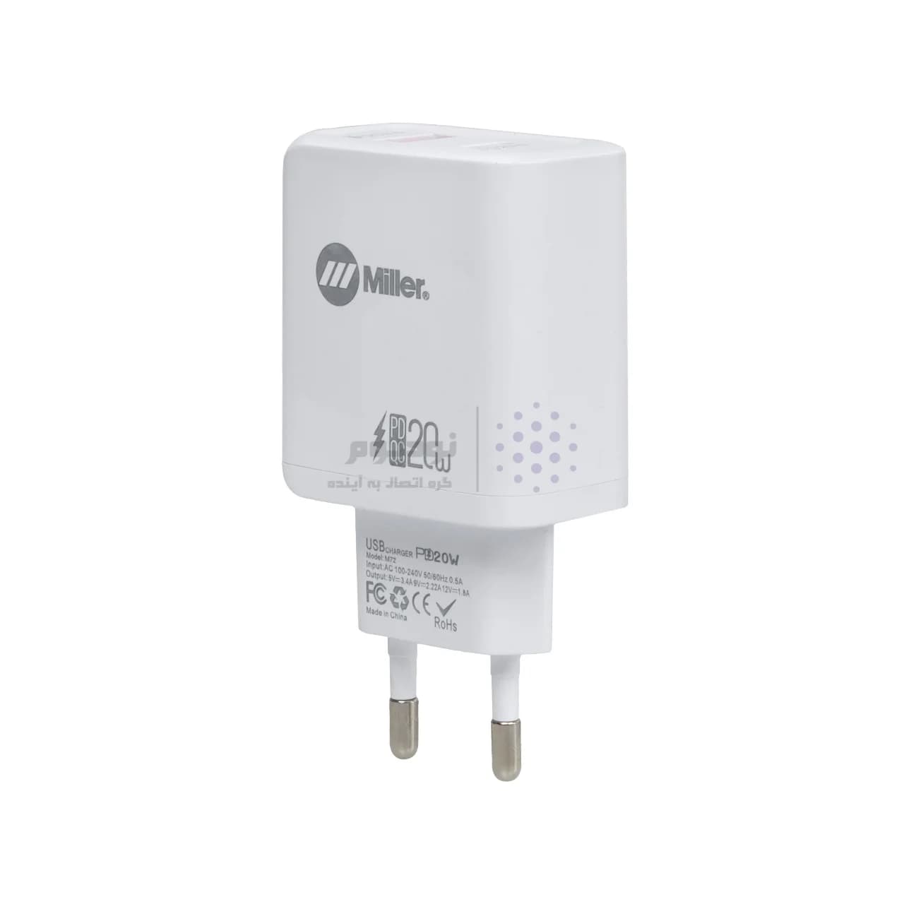 شارژر دیواری سوپر فست و PD دو پورت Miller مدل M-72 38W به همراه کابل شارژ Type-C – سفید (گارانتی پارتیان پایا) — تصویر ۳
