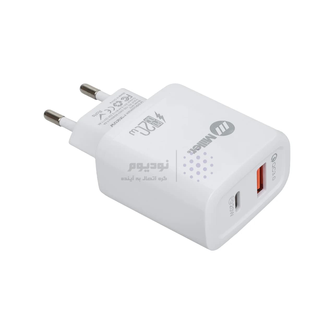 شارژر دیواری سوپر فست و PD دو پورت Miller مدل M-72 38W به همراه کابل شارژ Type-C – سفید (گارانتی پارتیان پایا) — تصویر ۴