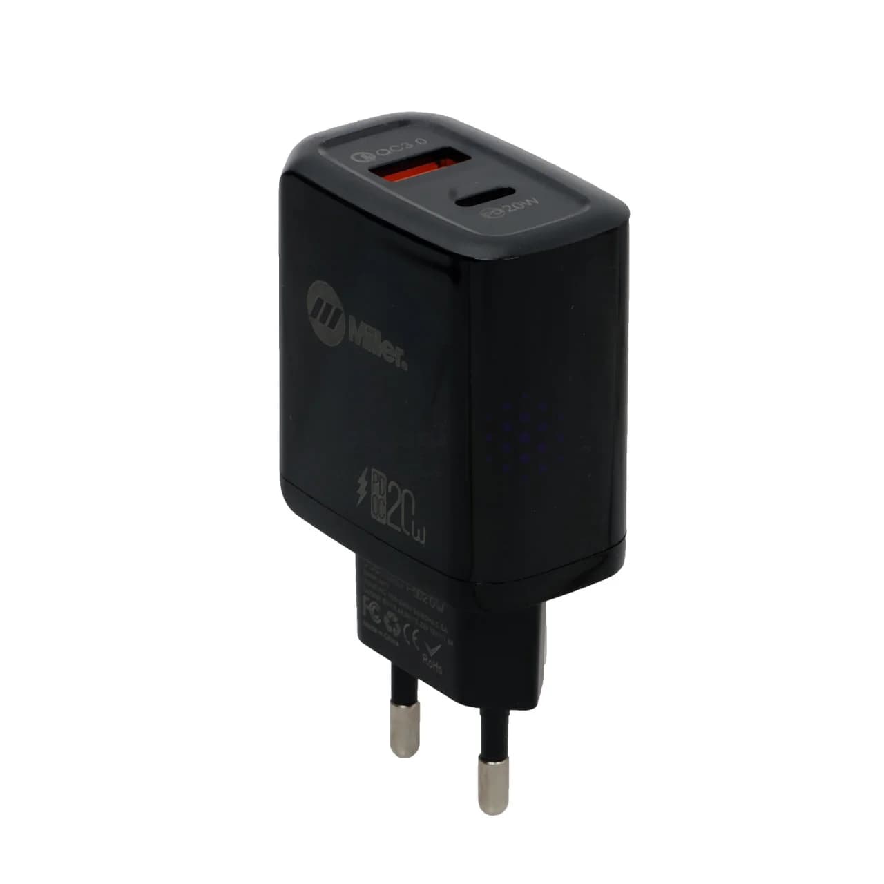 شارژر دیواری سوپر فست و PD دو پورت Miller مدل M-72 38W به همراه کابل شارژ Type-C – مشکی (گارانتی پارتیان پایا) — تصویر ۳
