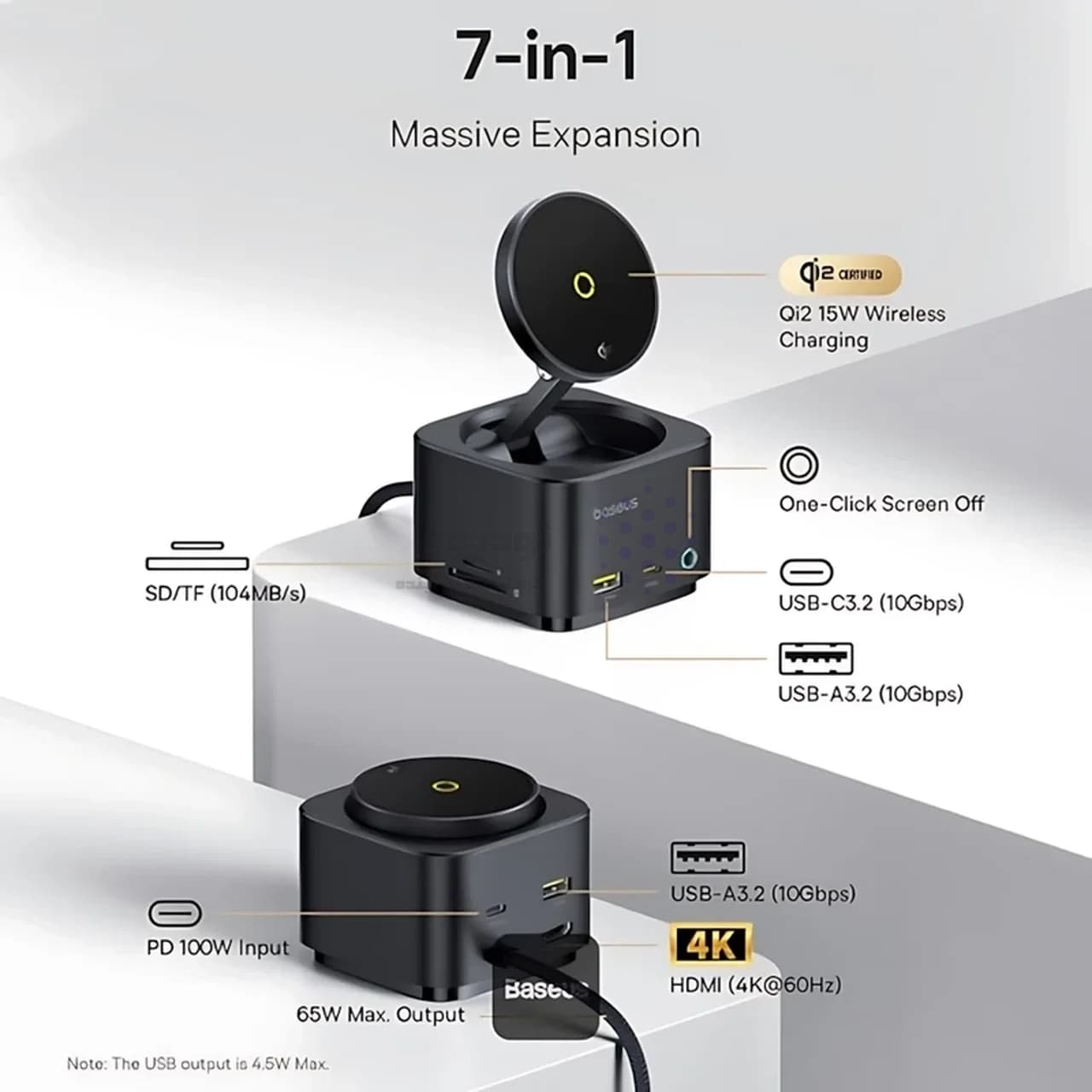 هاب 7 پورت و شارژر وایرلس Baseus مدل MagPro II BS-OH122 – خاکستری (گارانتی آونگ) — تصویر ۸