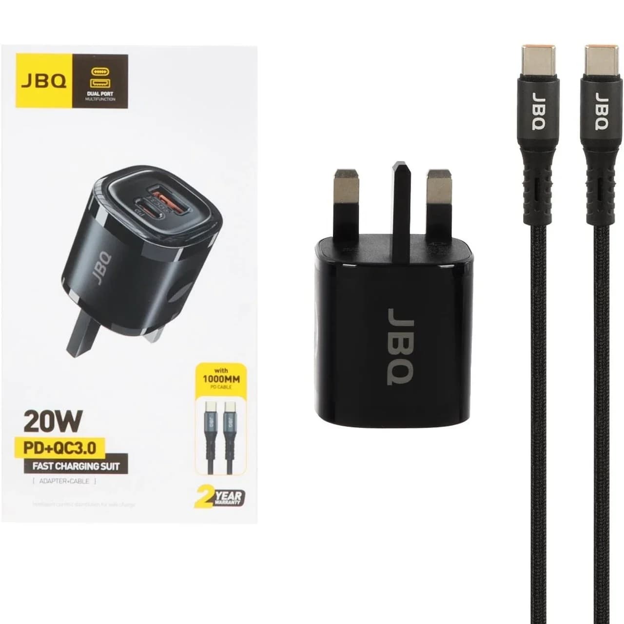 شارژر دیواری فست و PD دو پورت JBQ مدل WC-609B 20W همراه با کابل Type-C To Type-C – مشکی (گارانتی یکساله رصاصی)