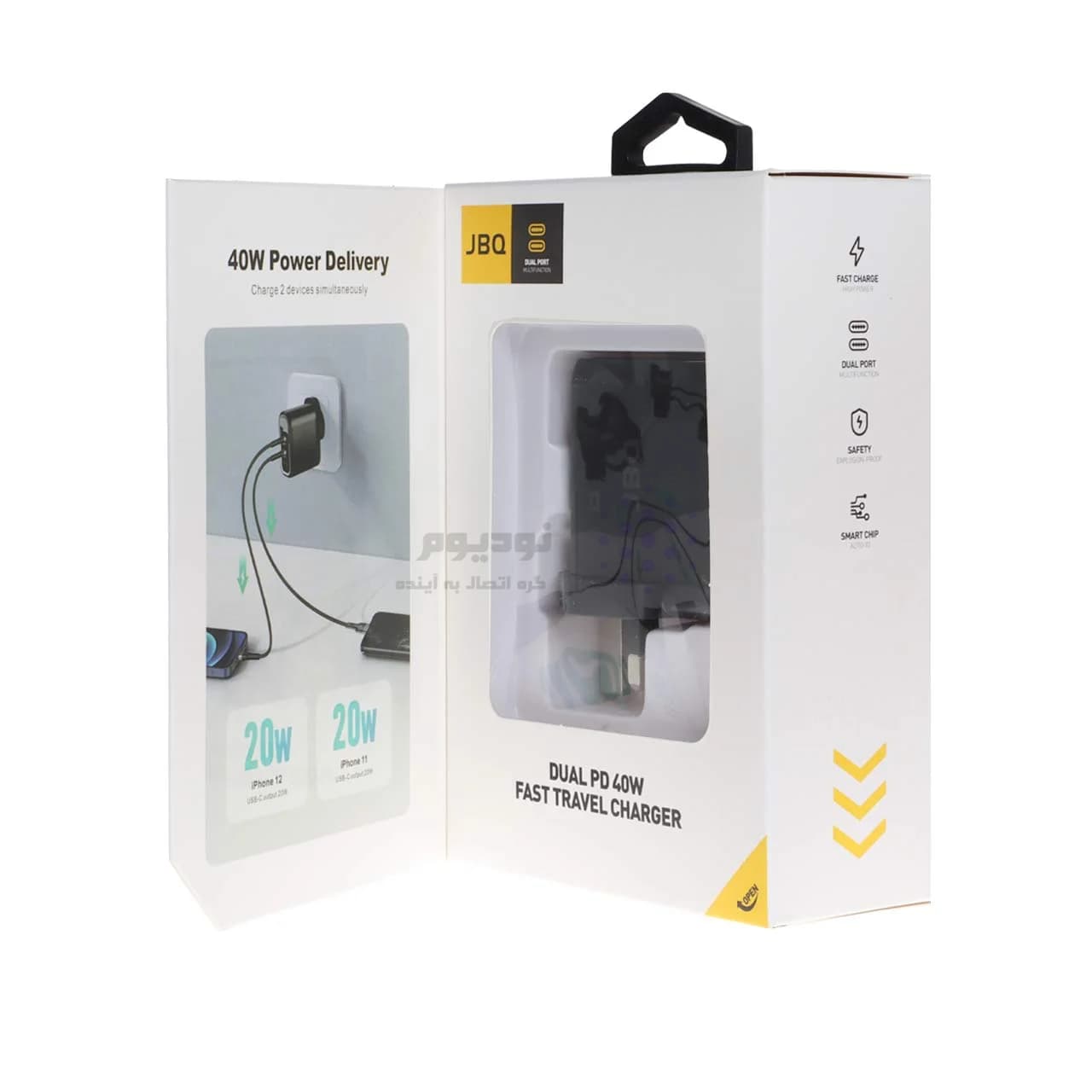 شارژر دیواری فست و PD دو پورت JBQ مدلSmart Chip+ HC-740 40W – مشکی (گارانتی یکساله رصاصی) — تصویر ۵