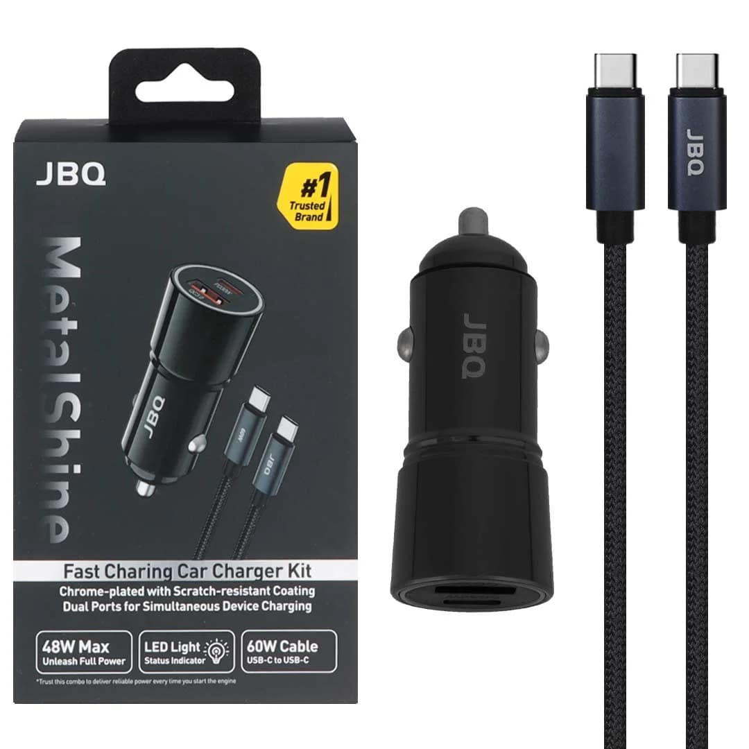 شارژر فندکی PD و فست دو پورت JBQ مدل Metal Shine C756962 به همراه کابل شارژ Type-C To Type-C – مشکی (گارانتی یکساله رصاصی)