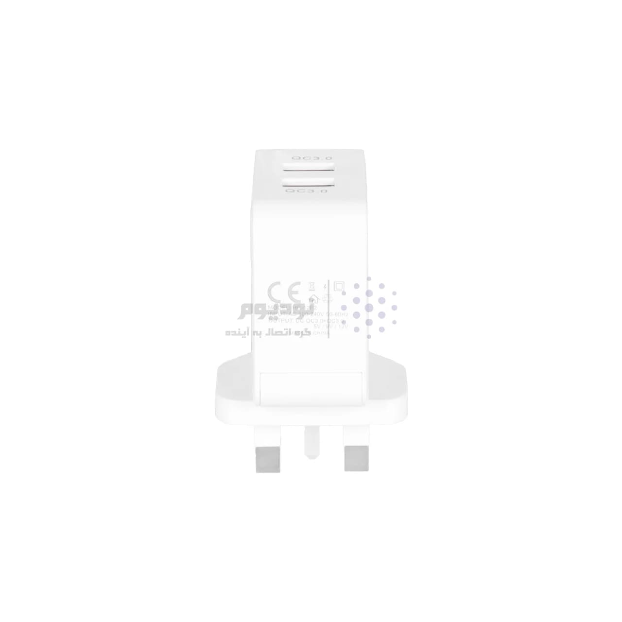 شارژر دیواری فست دو پورت JBQ مدل HC-12F2 30W همراه با کابل آیفون – سفید (گارانتی یکساله رصاصی) — تصویر ۳