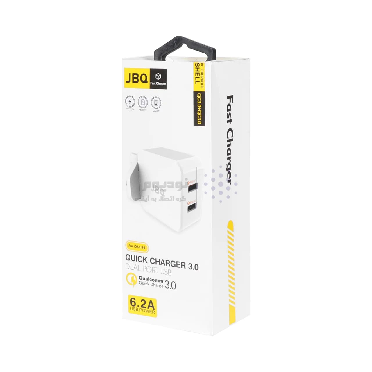 شارژر دیواری فست دو پورت JBQ مدل HC-12F2 30W همراه با کابل آیفون – سفید (گارانتی یکساله رصاصی) — تصویر ۶