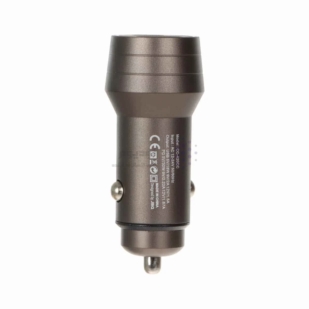 شارژر فندکی فست و PD دو پورت JBQ مدل CC-420Ci 48W همراه با کابل Type-C to Lightning – خاکستری (گارانتی یکساله رصاصی) — تصویر ۲