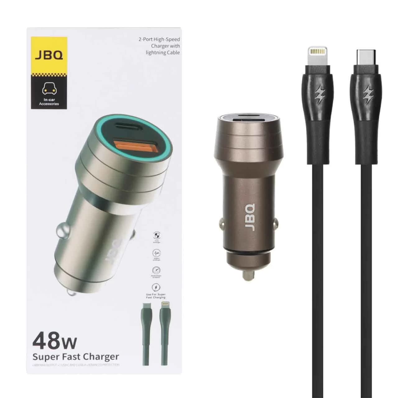 شارژر فندکی فست و PD دو پورت JBQ مدل CC-420Ci 48W همراه با کابل Type-C to Lightning – خاکستری (گارانتی یکساله رصاصی)