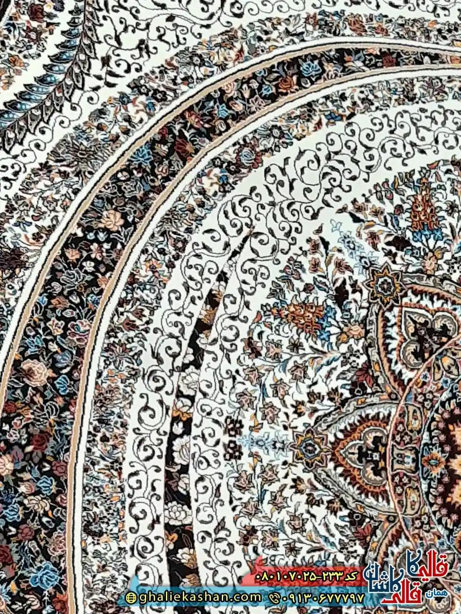 فرش 700 شانه طرح کهکشان زمینه کرم کاشان — تصویر ۶
