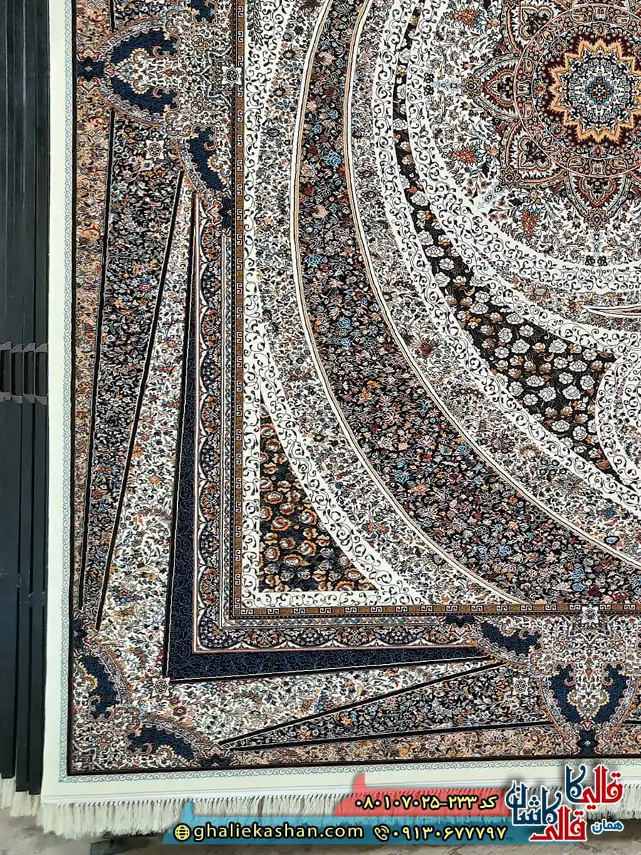 فرش 700 شانه طرح کهکشان زمینه کرم کاشان — تصویر ۴