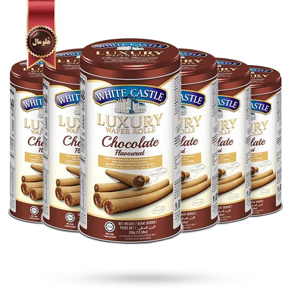 6 عدد ویفر رولی لاکچری وایت کستل White Castle Luxury Wafer Rolls مدل شکلاتی chocolate وزن 300 گرم (اورجینال)