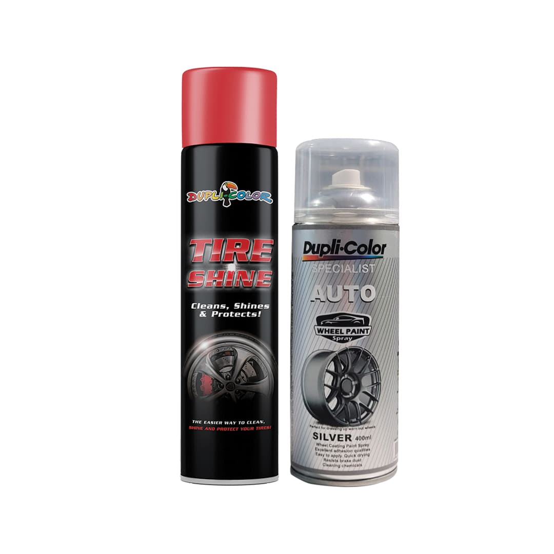 اسپری براق کننده لاستیک و رنگ رینگ نقره‌ای دوپلی کالر حجم 400 میلی‌لیتر مجموعه 2 عددی