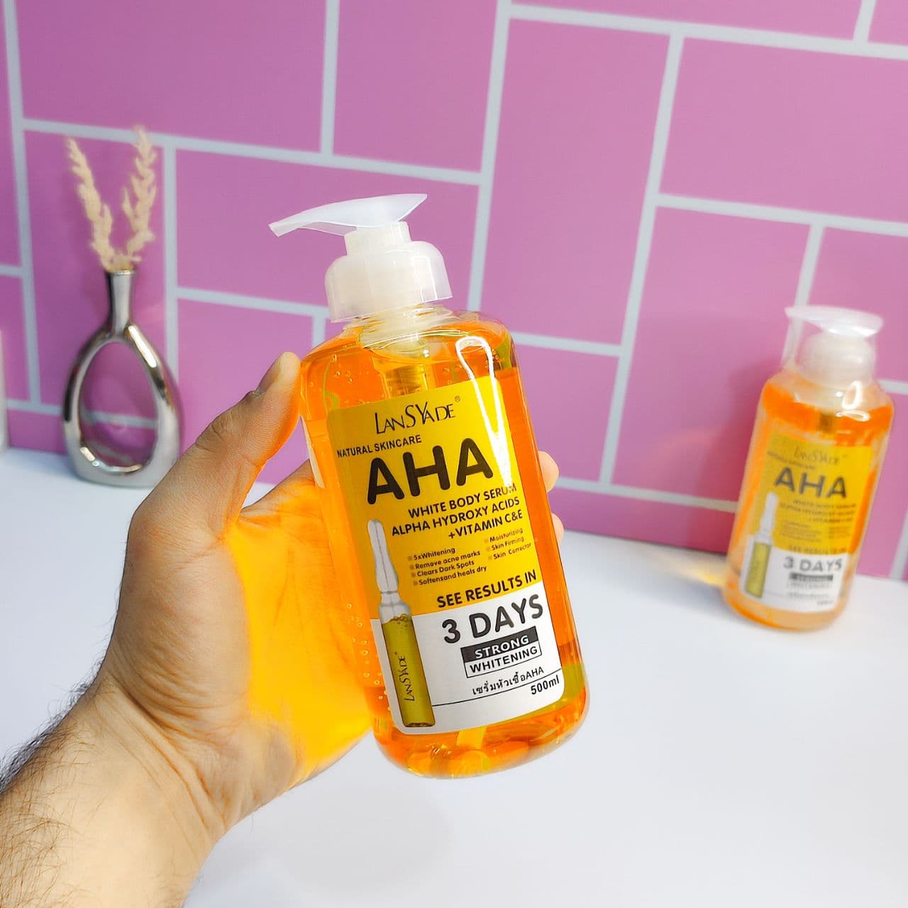 سرم روشن کننده بدن الفا ضدلک و درمانی الفا هیدروکسی آمریکایی حجم ۵۰۰ میلی لیتر AHA White Body Serum Lansyade 500g — تصویر ۶