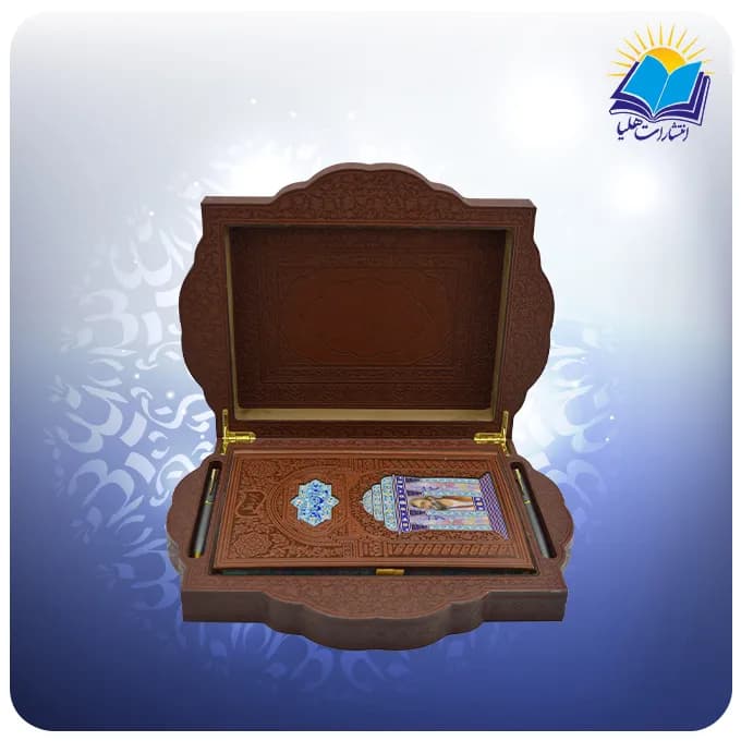 حافظ وزيری جعبه دار چرم طرح صدف خودكار و روان نویس با ساک ترمه هدیه (كد190381) — تصویر ۳