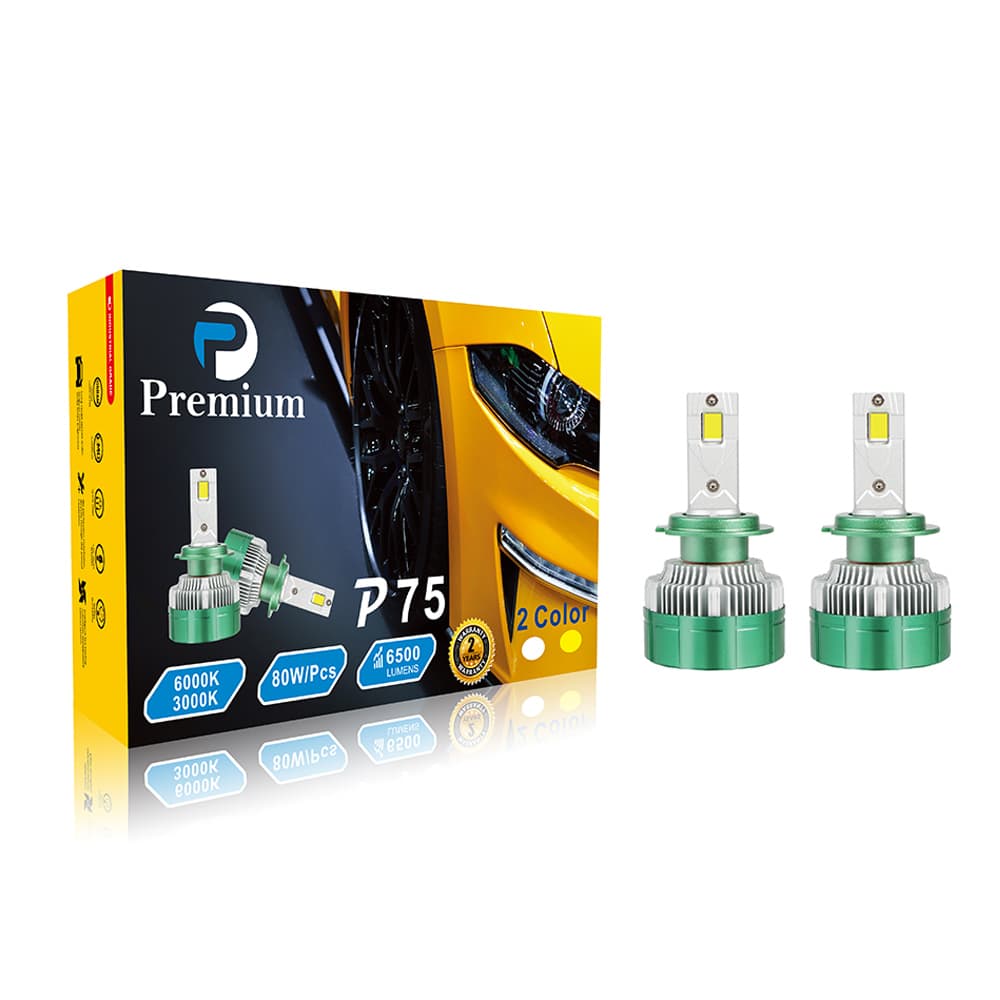 هدلایت LED دو رنگ سفید زرد پایه H7 مدل P75
