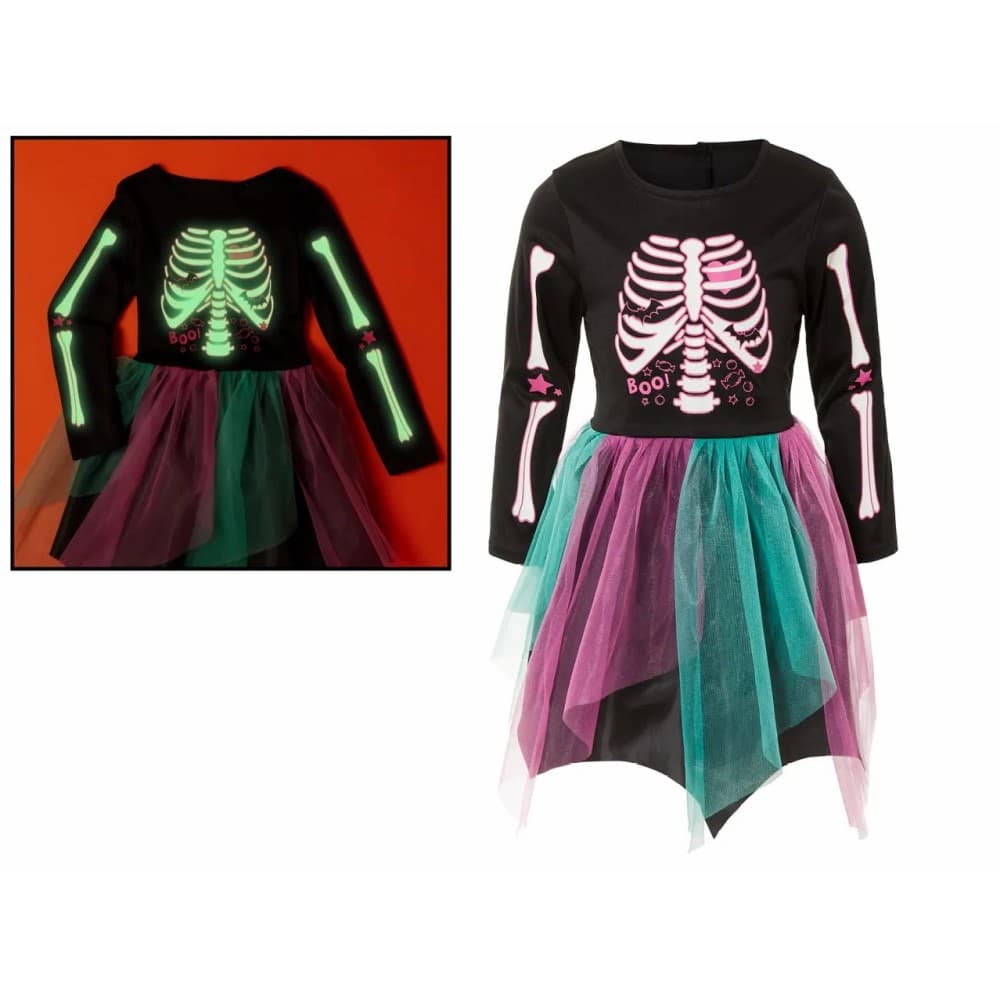 بلواز دامنی هالووینی دخترانه آستین بلند برند halloween طرح شب تاب دامن دار مشکی رنگ