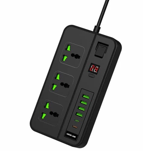 چند راهی 3 خانه گرین لاین GS-150 GNGS150PS با کابل 2 متری + شارژر USB و Type-C — تصویر ۳