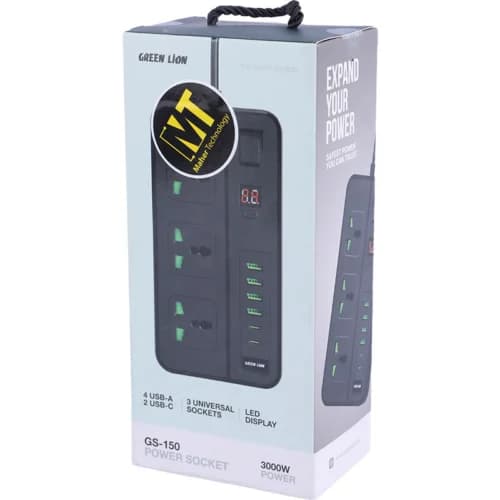 چند راهی 3 خانه گرین لاین GS-150 GNGS150PS با کابل 2 متری + شارژر USB و Type-C — تصویر ۲