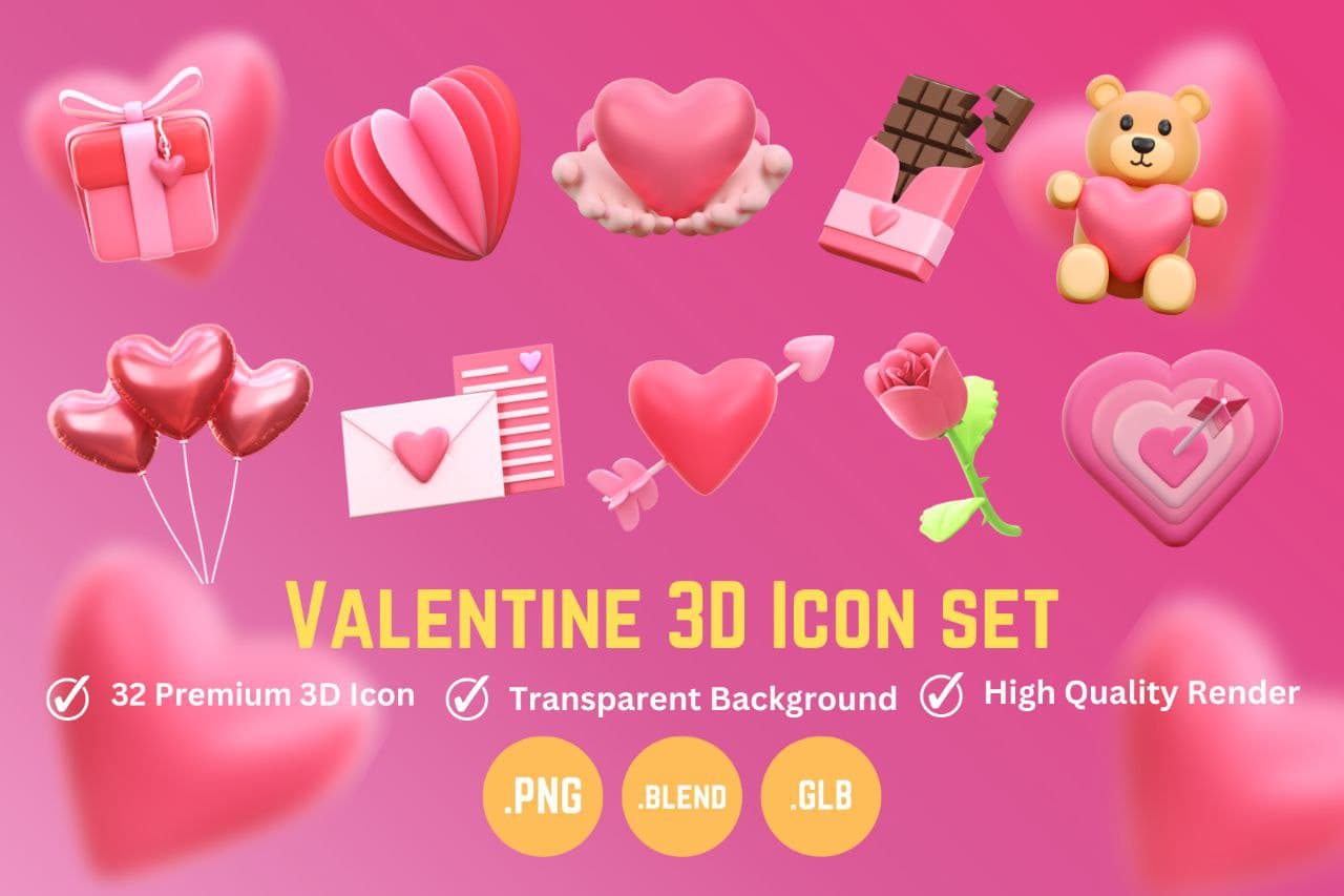 پک آیکون سهبعدی ولنتاین | 3D Valentine’s Day Icon Pack