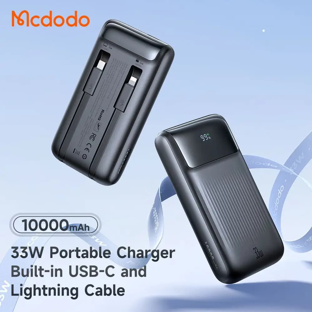 پاوربانک 33وات 10000 هزار باکابل متصل تایپ سی و لایتنینگ مک دودو مدلMCDODO MC-0231 — تصویر ۲