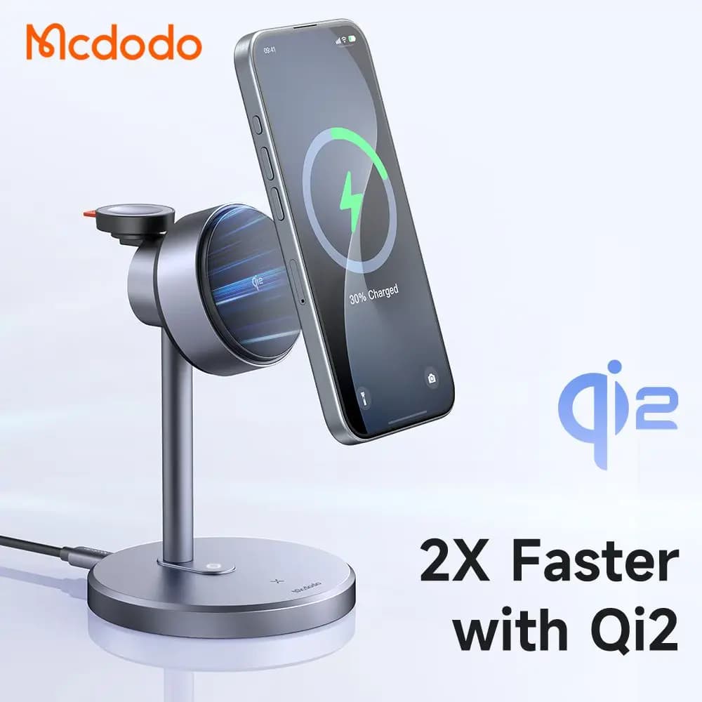 استند شارژر وایرلس 3 کاره 22.5 وات به همراه آداپتور 33وات مک دودو Mcdodo CH-2462 Qi2 — تصویر ۴