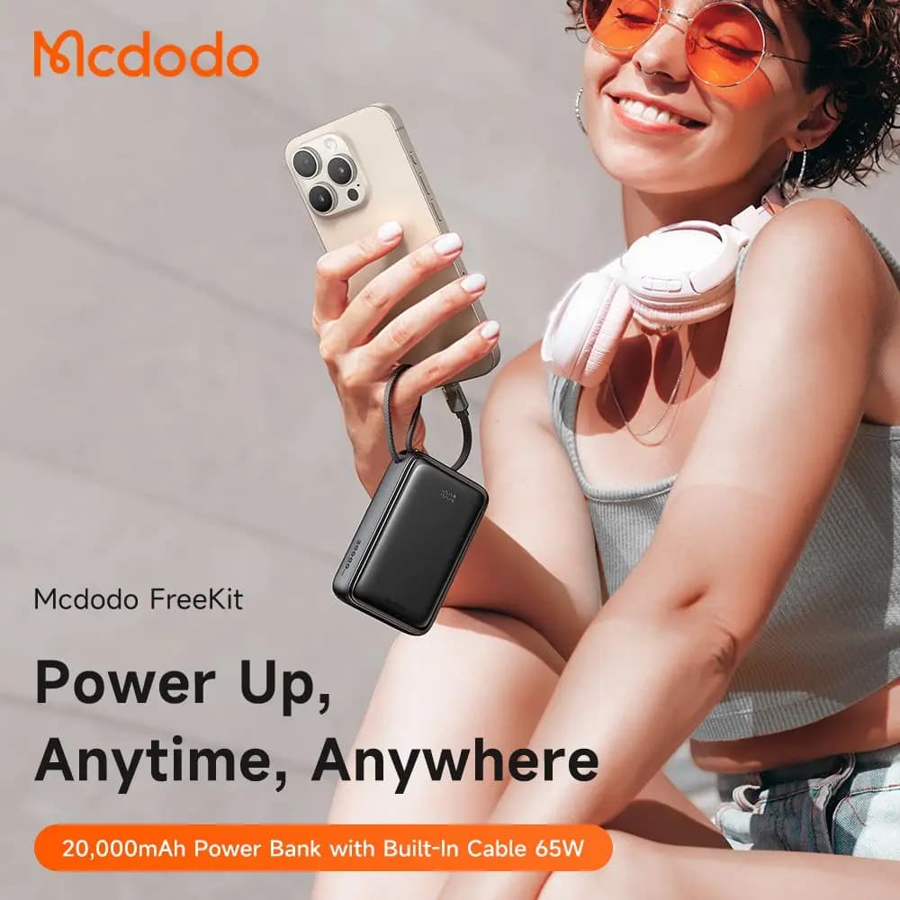 پاوربانک 65 وات 20000 هزار با کابل شارژ متصل تایپ سی مک دودو مدل MCDODO MC-6370 — تصویر ۸