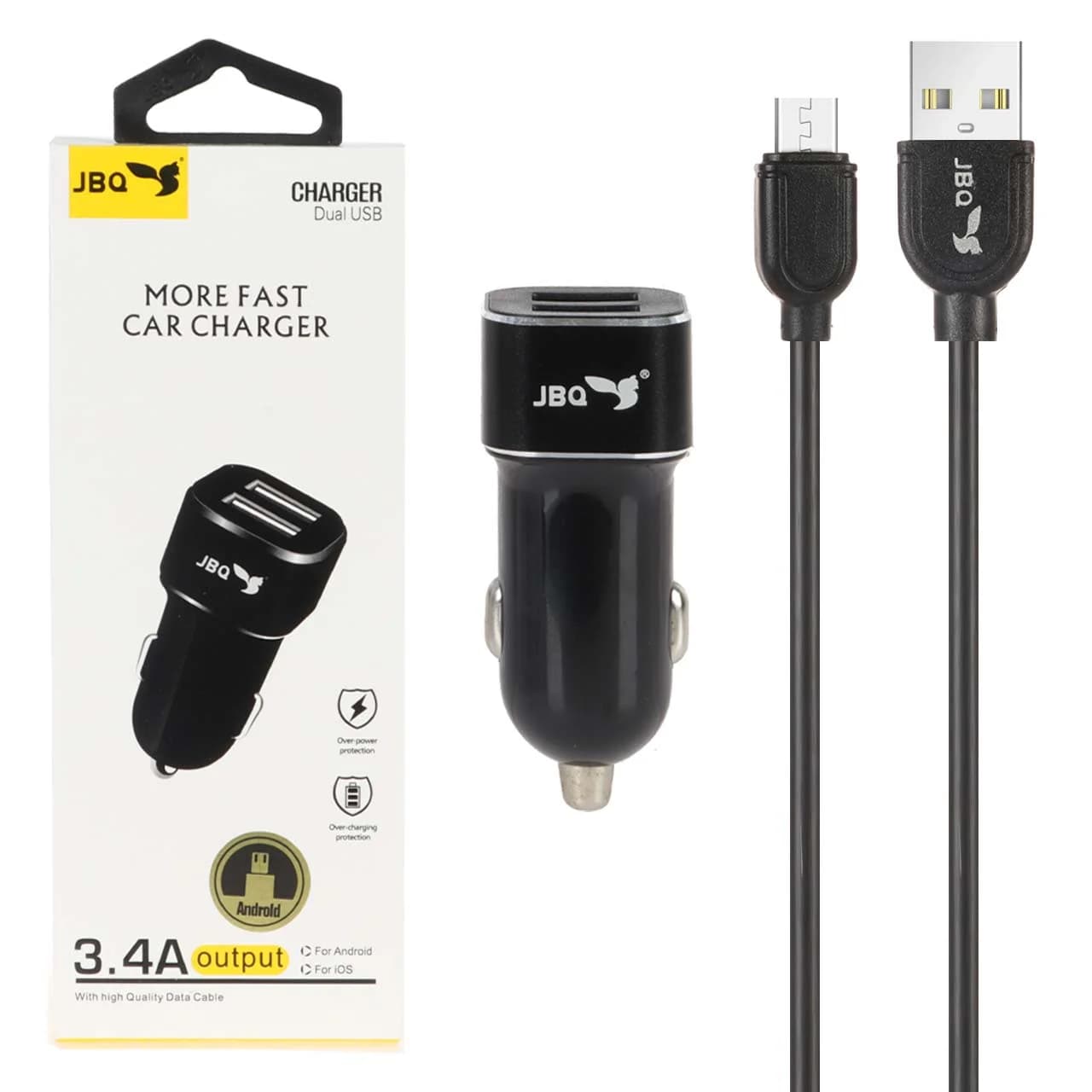 شارژر فندکی فست دو پورت JBQ مدل CN-45 18W همراه با کابل اندروید – مشکی (گارانتی یکساله رصاصی)