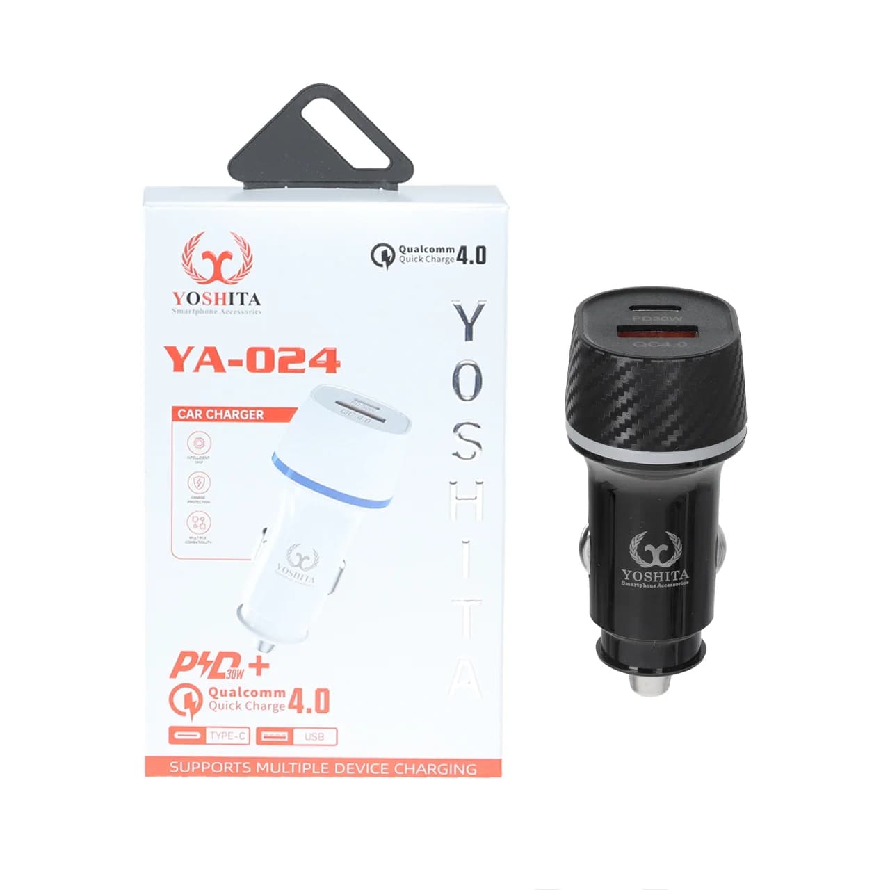 شارژر فندکی PD و فست دو پورت Yoshita مدل YA-024 – مشکی – MMS (گارانتی شش ماهه YA)