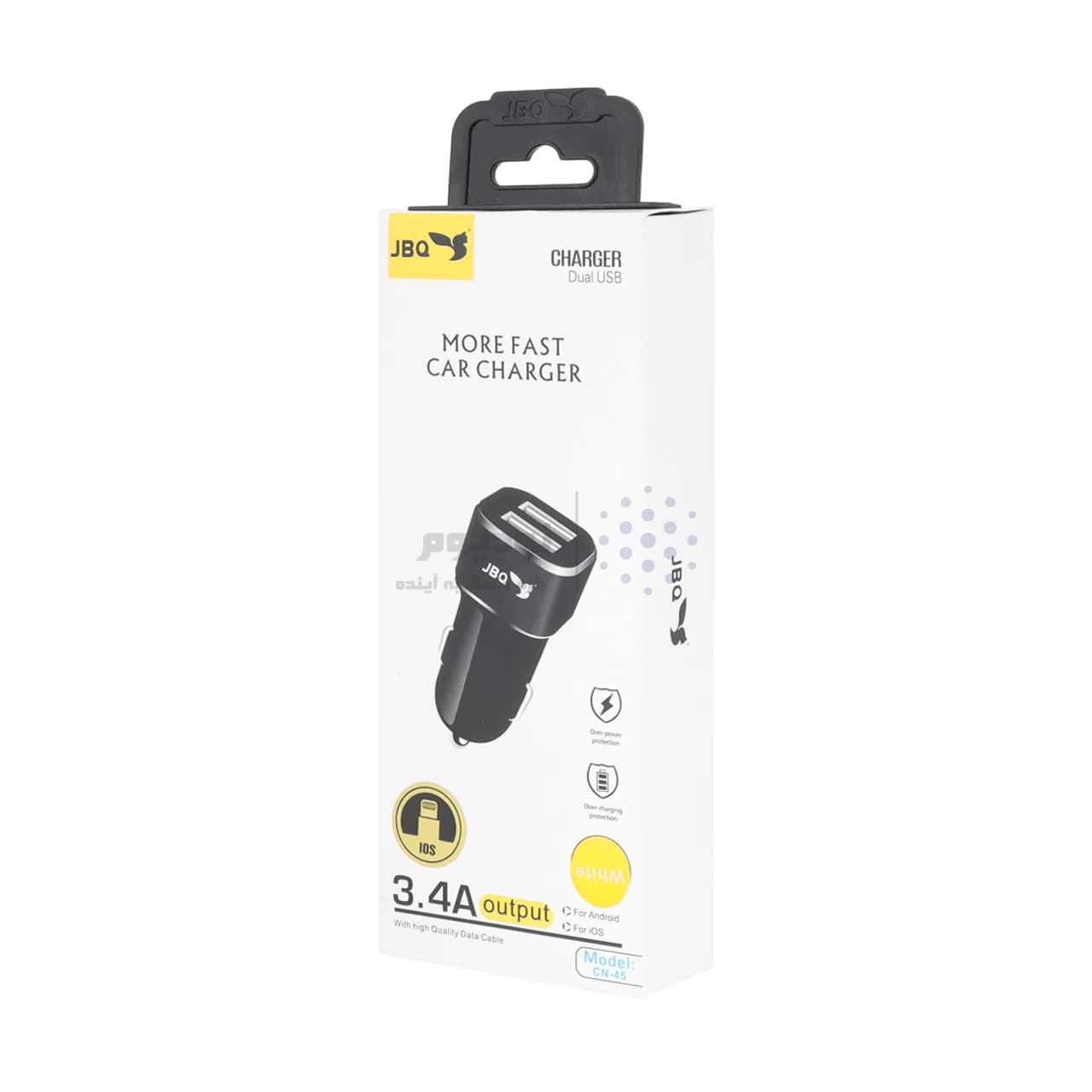 شارژر فندکی فست دو پورت JBQ مدل CN-45 18W همراه با کابل آیفون – سفید (گارانتی یکساله رصاصی) — تصویر ۵
