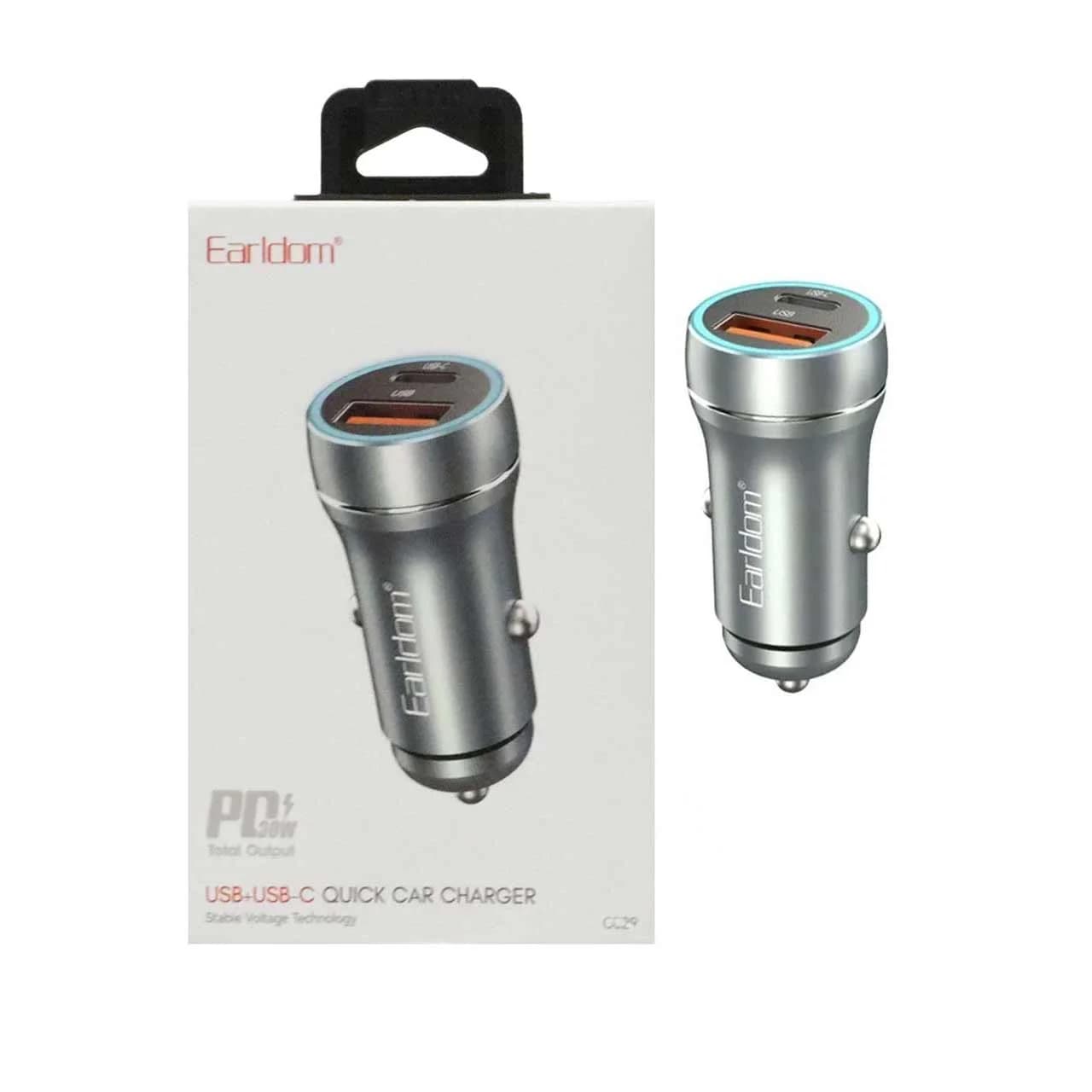 شارژر فندکی PD و فست دو پورت Earldom مدل CC29 30W – سبز