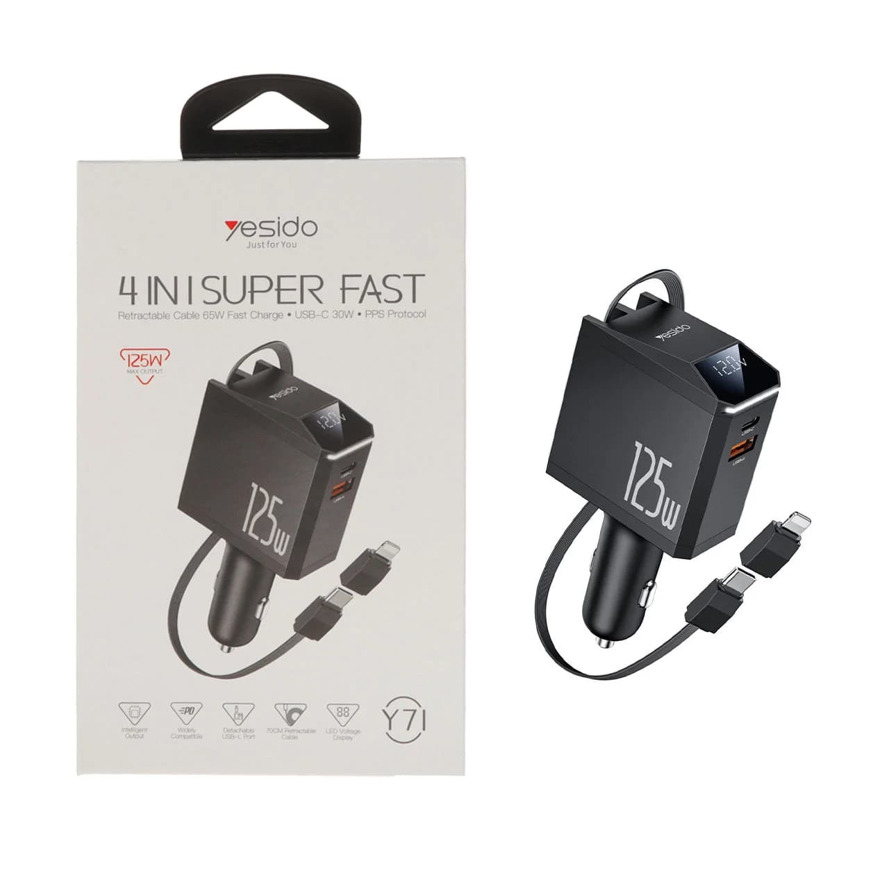 شارژر فندکی PD و فست شارژ سه پورت Yesido مدل Y71 125W- مشکی (گارانتی 18 ماه تعویض نیکان همراه)