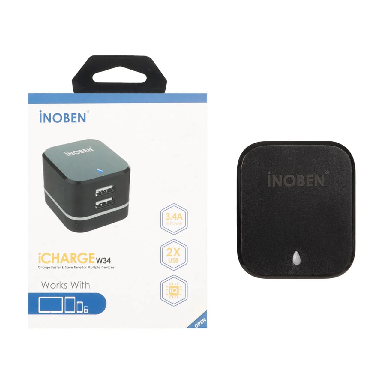 شارژر دیواری فست دو پورت iNOBEN مدل iCHARGE W34 – مشکی