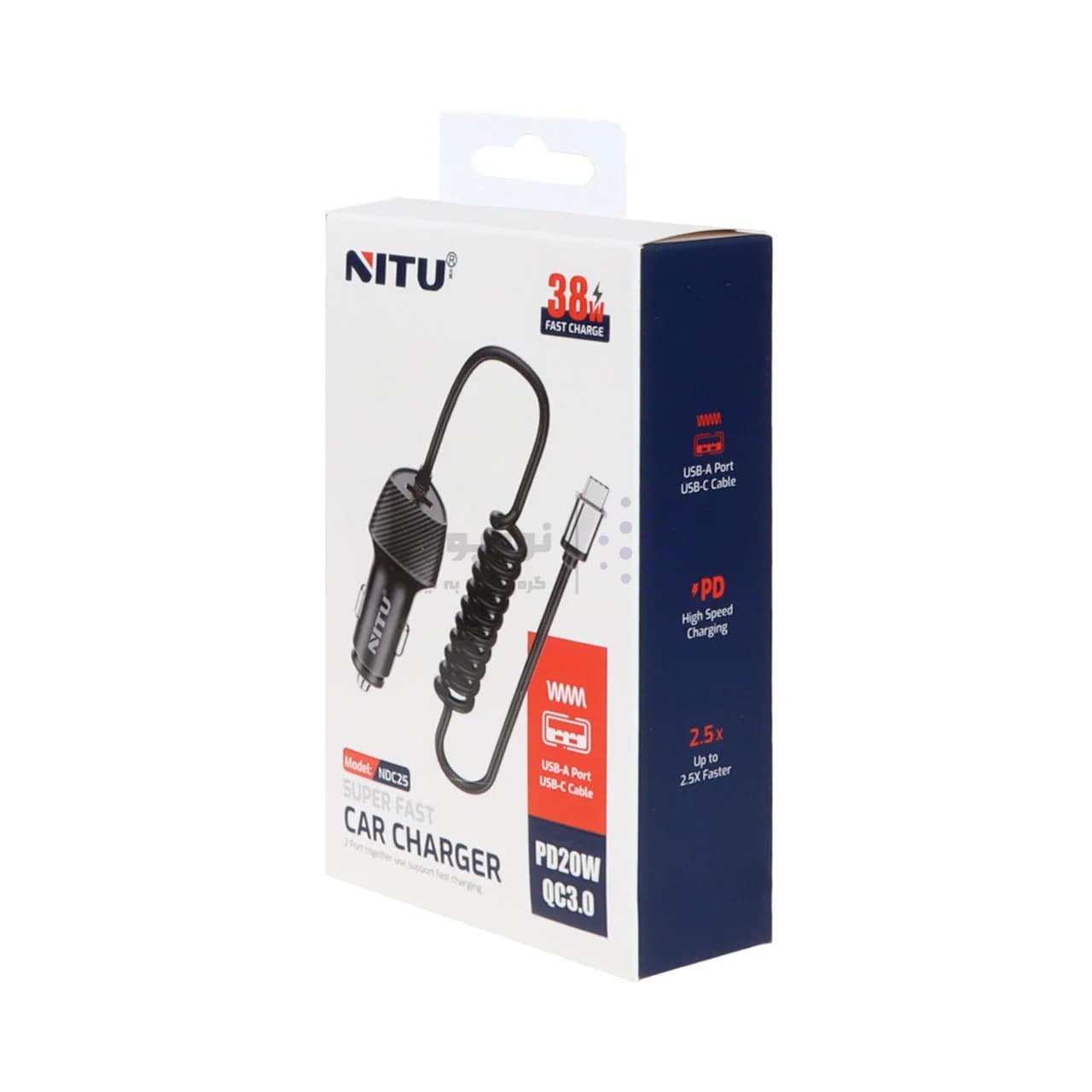 شارژر فندکی فست و PD تک پورت NITU مدل NDC25 38W بهمراه کابل متصل Type-C – مشکی (گارانتی 18 ماه تعویض نیکان همراه) — تصویر ۳