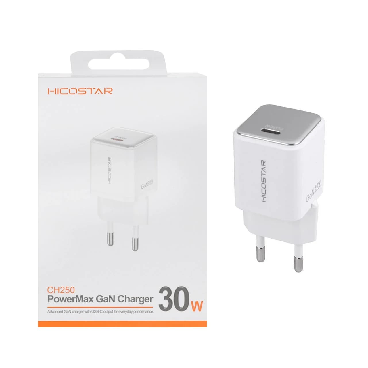شارژر دیواری PD و فست تک پورت Hicostar مدل CH250 GaN 30W – سفید