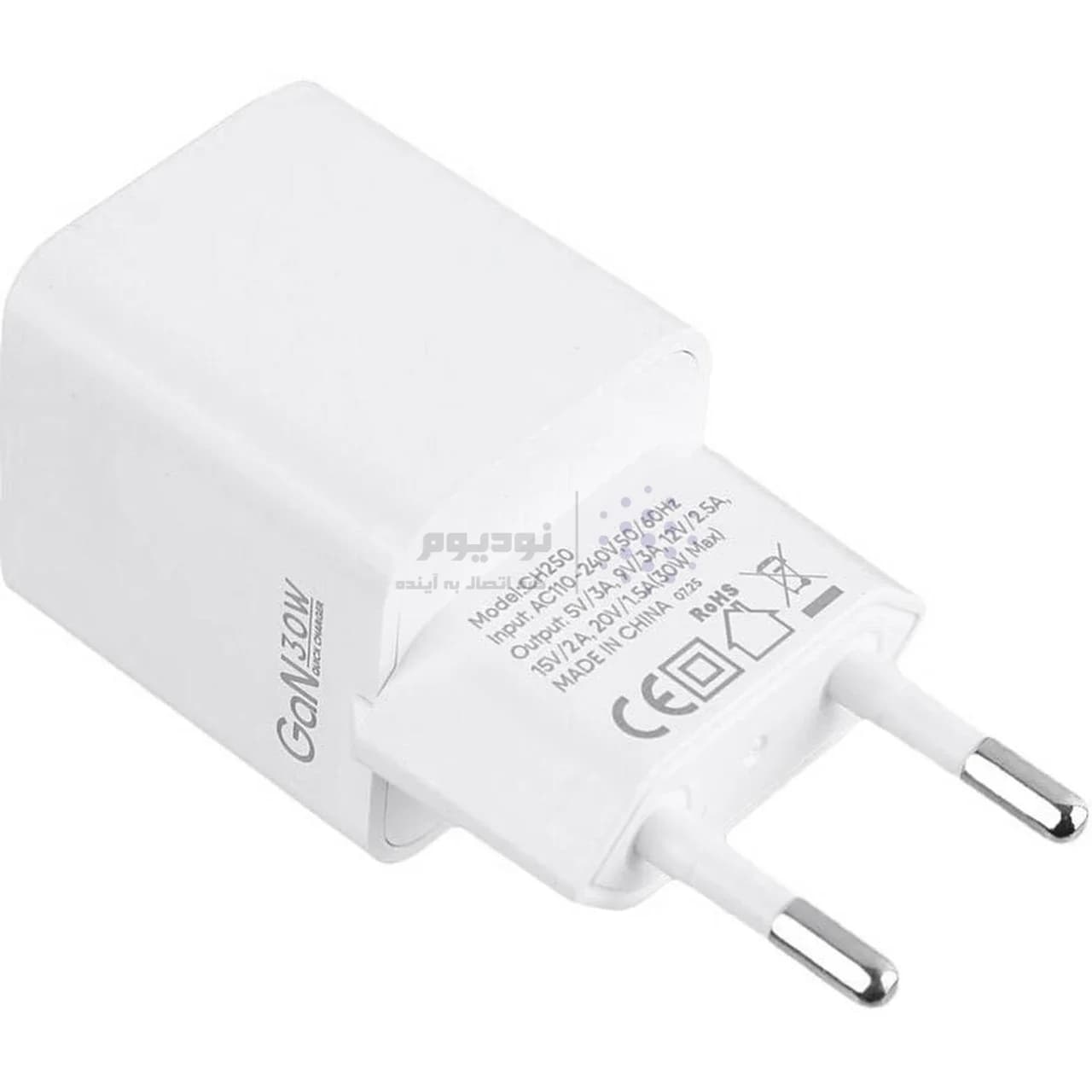 شارژر دیواری PD و فست تک پورت Hicostar مدل CH250 GaN 30W – سفید — تصویر ۳
