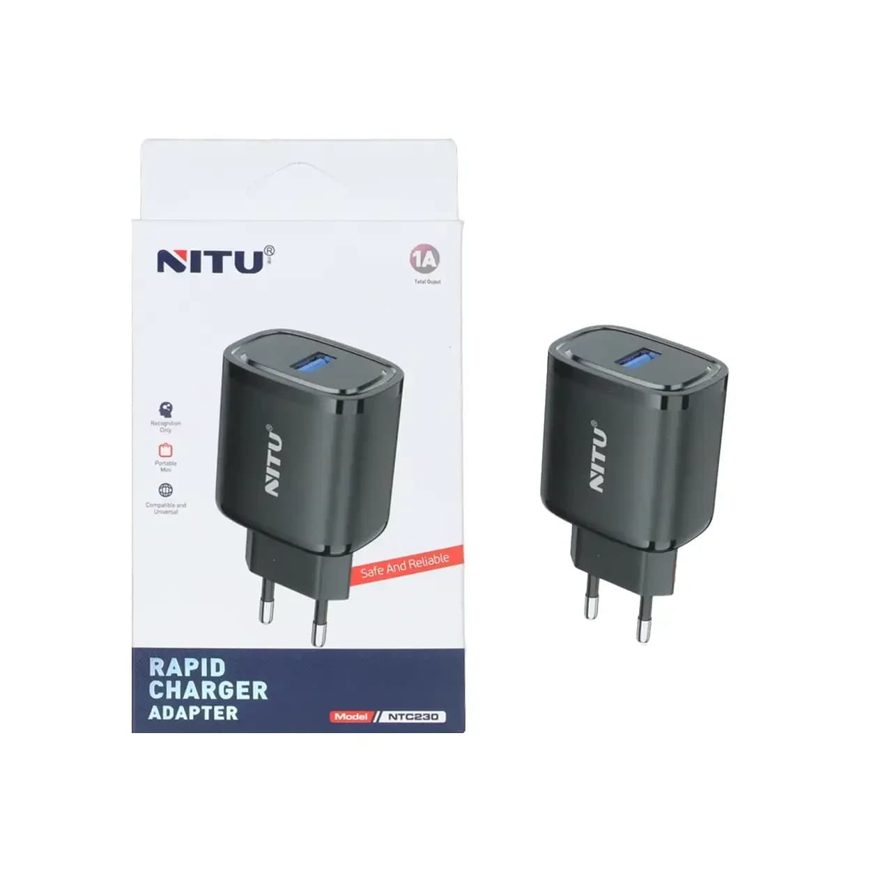 شارژر دیواری تک پورت Nitu مدل NTC230 – مشکی (گارانتی 18 ماه تعویض نیکان همراه)