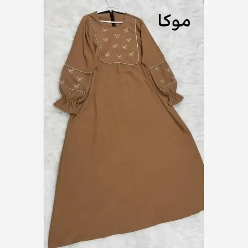مانتو عبایی پاپیون الیزه درجه یک فری سایز رنگ مشکی و موکا — تصویر ۲