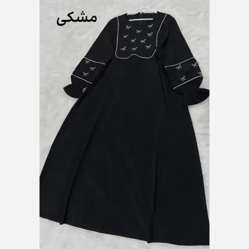 مانتو عبایی پاپیون الیزه درجه یک فری سایز رنگ مشکی و موکا — تصویر ۳