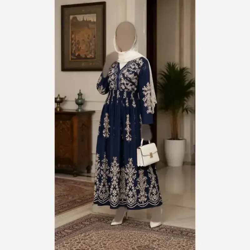 پیراهن ساحلی ترمه فلور بوگاتی فری سایز پرچین تمام کلوش — تصویر ۵