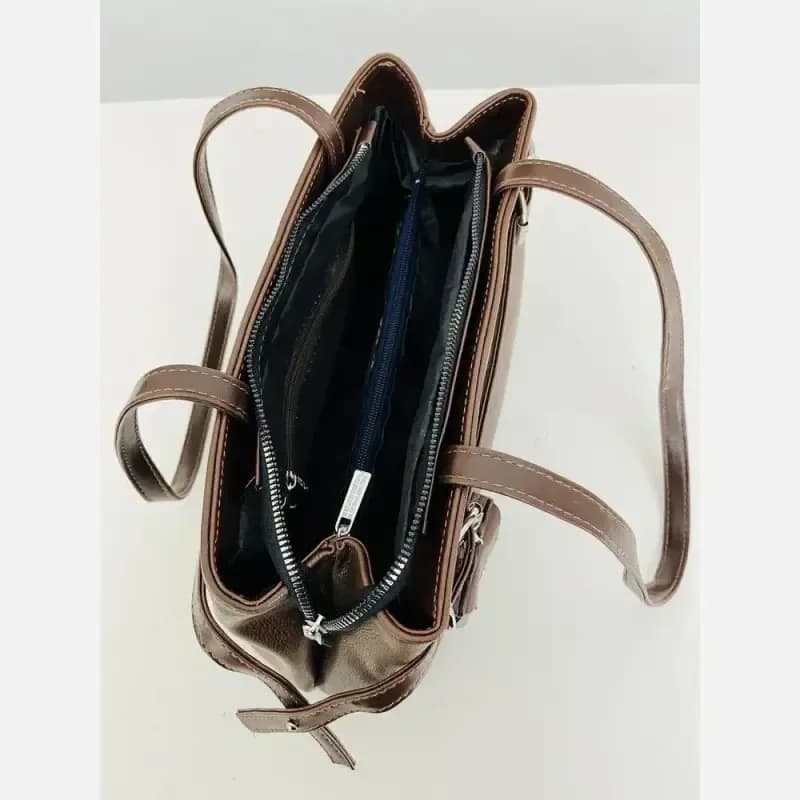 کیف زنانه جادار جنس شرانگ رنگ کرم نسکافه ای شکلاتی مشکی سایز 30 در 20 — تصویر ۶