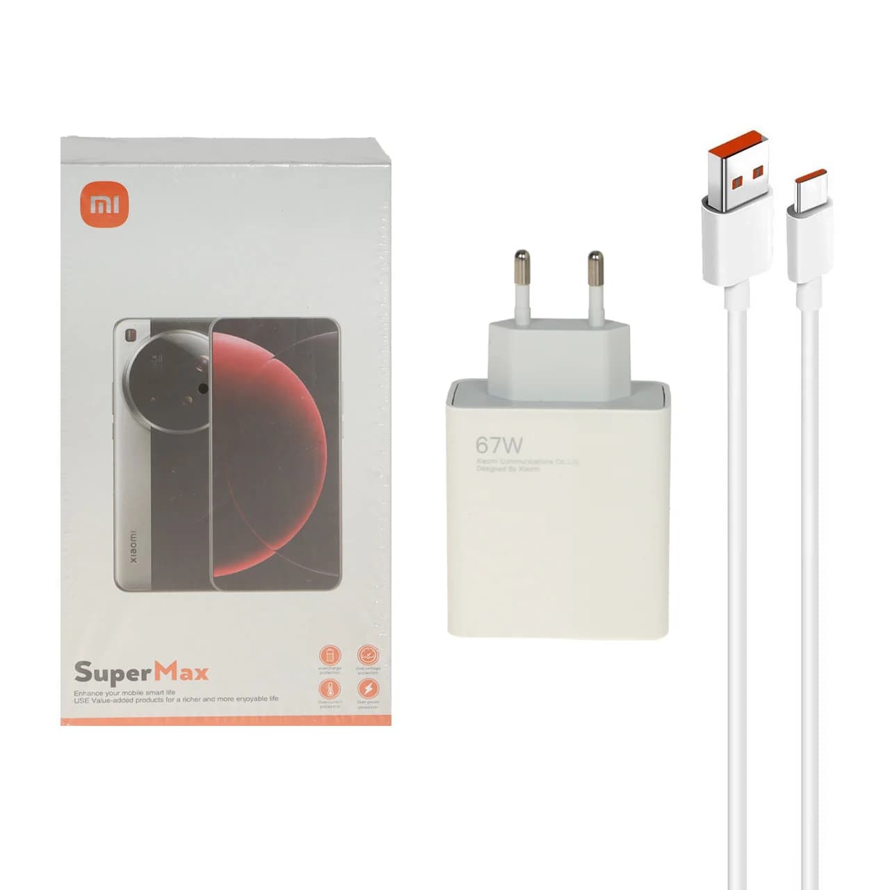 شارژر دیواری فست تک پورت Xiaomi مدل SuperMax DY-12-EZ 67W – سفید – به همراه کابل شارژ MMS – Type-C (گارانتی شش ماهه YA)
