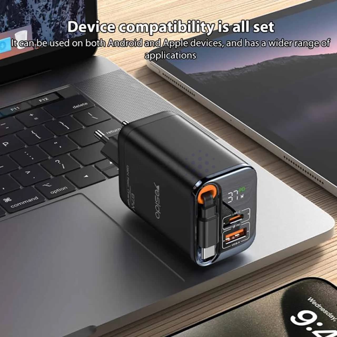 شارژر دیواری PD و فست سه پورت Yesido مدل YC100 67W – مشکی (گارانتی 18 ماه تعویض نیکان همراه) — تصویر ۷