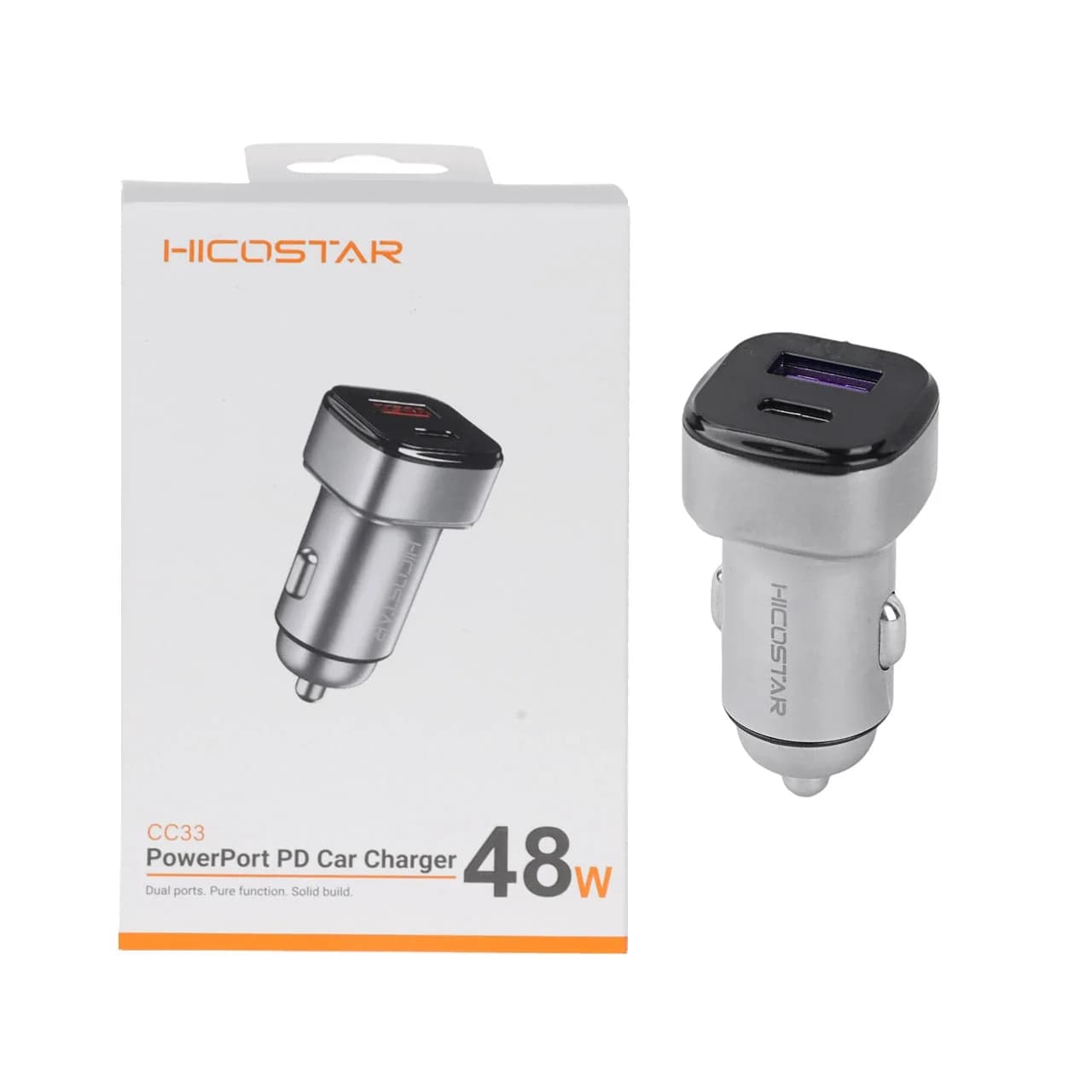 شارژر فندکی فست و PD دو پورت Hicostar مدل CC33 48W – نقره ای
