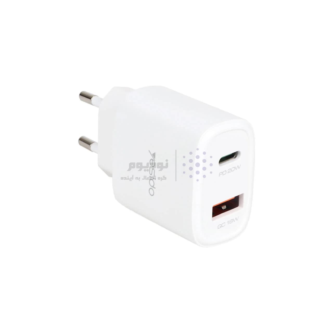 شارژر دیواری فست و PD دو پورت Yesido مدل YC47 20W به همراه کابل شارژ Type-C To Lightning – سفید (گارانتی 18 ماه تعویض نیکان همراه) — تصویر ۲