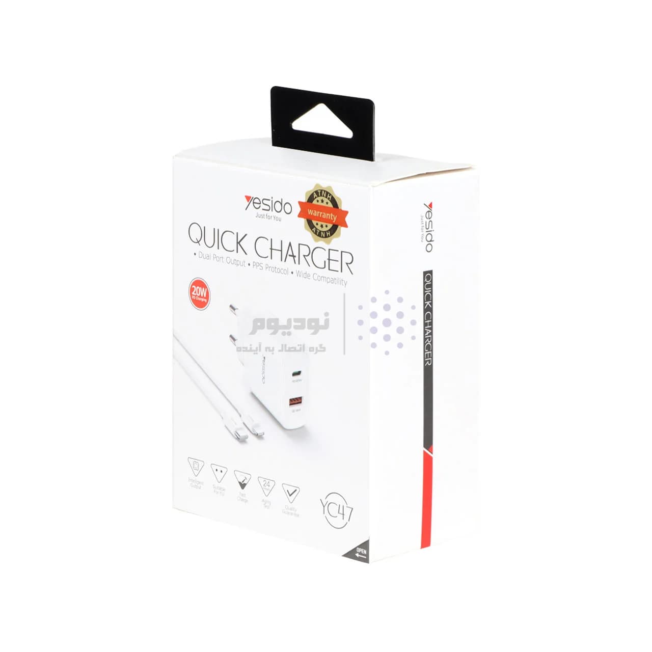 شارژر دیواری فست و PD دو پورت Yesido مدل YC47 20W به همراه کابل شارژ Type-C To Lightning – سفید (گارانتی 18 ماه تعویض نیکان همراه) — تصویر ۳