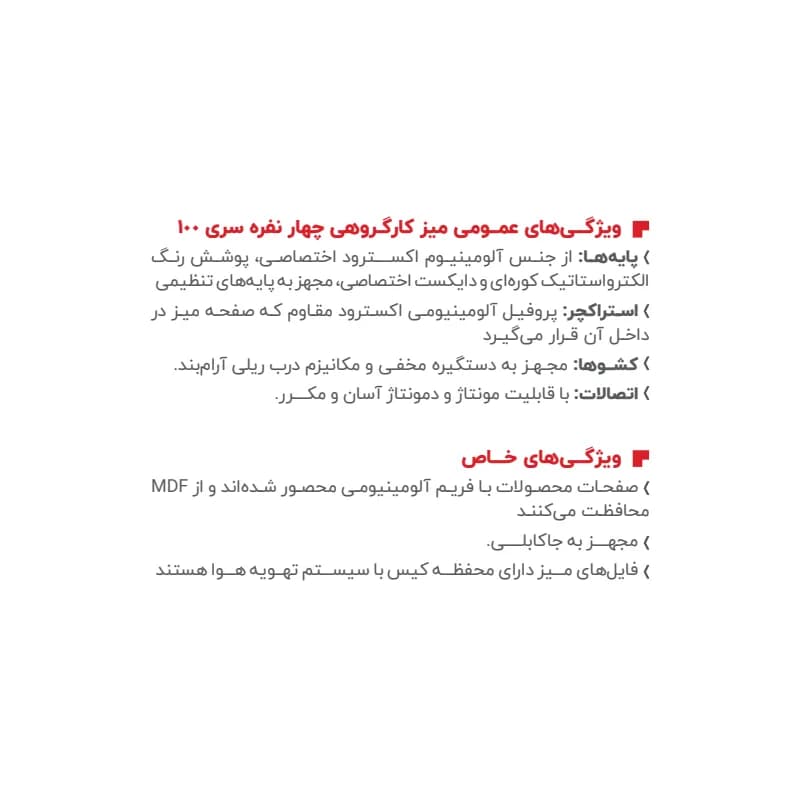 میز کارگروهی چهارنفره پادمان مدل W100 A4 — تصویر ۵