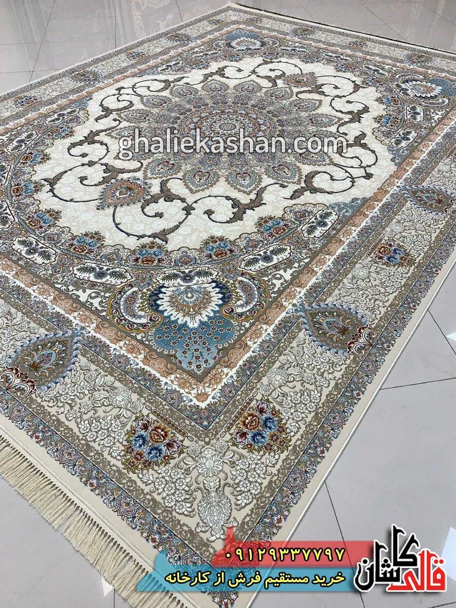 فرش 1000 شانه طرح رویا زمینه کرم چرک کاشان – گل برجسته