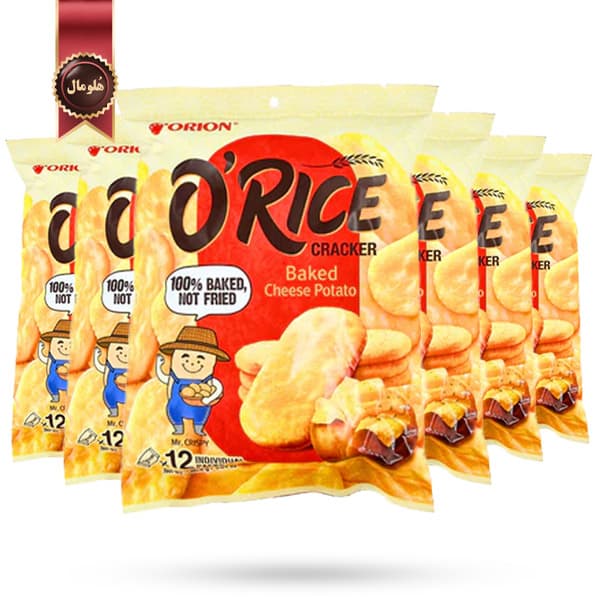 6 بسته کراکر طبیعی اوریس اورین ORION O’rice طعم سیب زمینی پنیری cheese potato پک 12 تایی (اورجینال)