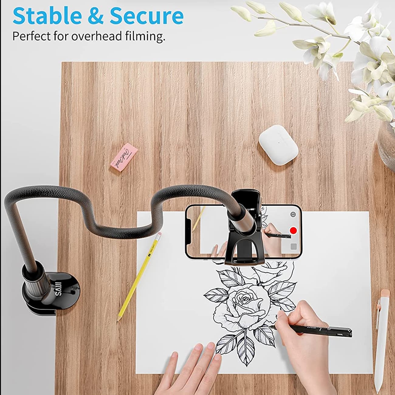 هولدر موبایل بازو بلند سایجی SAIJI IVY3 با قابلیت اتصال به لبه میز و تخت — تصویر ۲