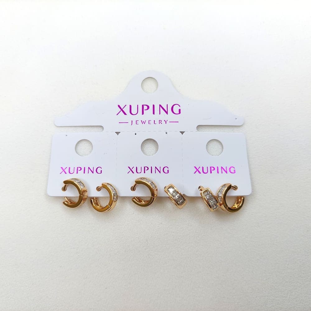 گوشواره زنانه حلقه ایی طرح سه نگین باگتی ژوپینگ مدل XUPING 3493 — تصویر ۷